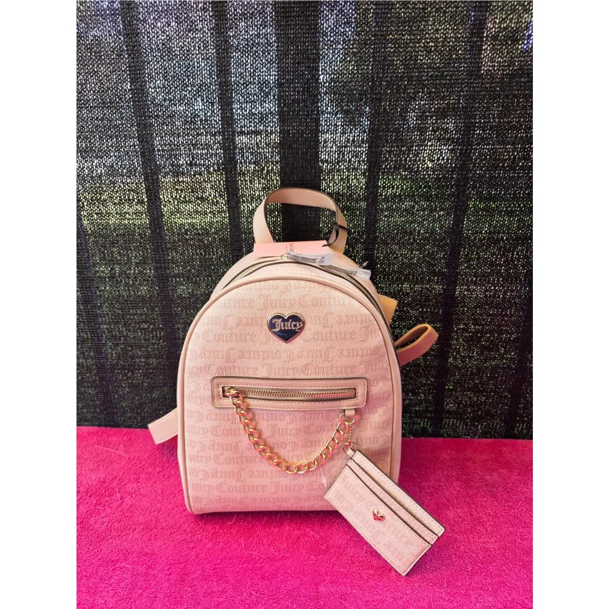 Juicy Couture Women`s Pink Backpack with Cardholder Set