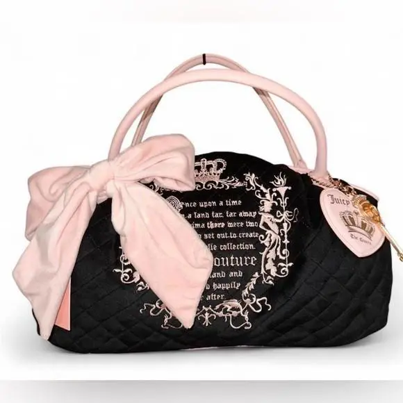 Juicy Couture Juicy Tale Bowler Satchel Bag Liquorice - Handle/Strap: Pink, Hardware: Gold, Exterior: Liquorice