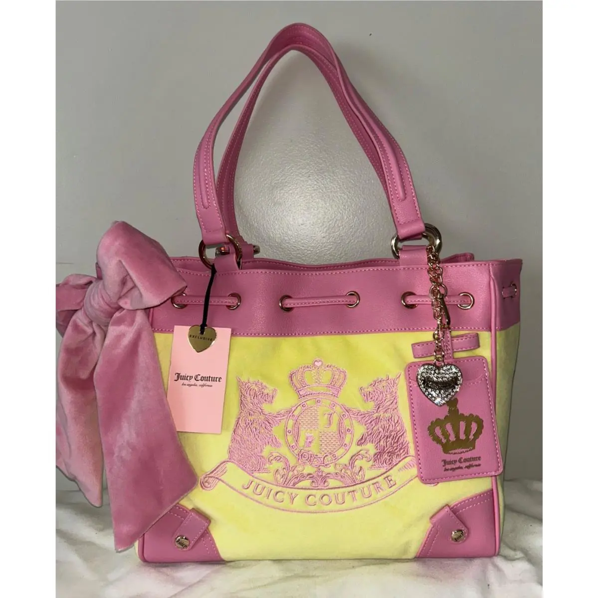 Juicy Couture Daydreamer Classic Scottie Dogs Velour Tote Yellow Iris