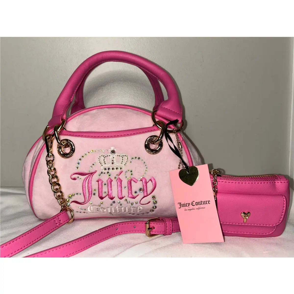 Juicy Couture Velour Dreamy Juicy Satchel Bag in Light Pink