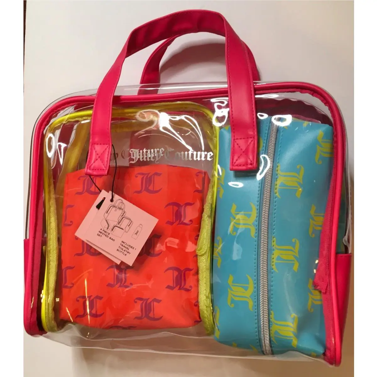 Juicy Couture Logo 5 PC Travel Nested Makeup Bags 4 Bags + 1 Bottle
