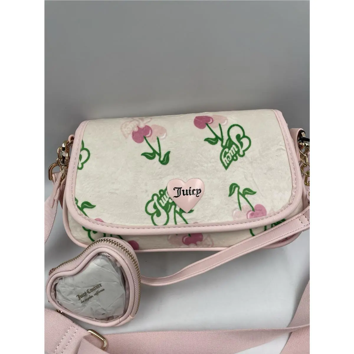 Juicy Couture Retro Cherry Crossbody Shoulder Bag Cream Multi Pink Y2K