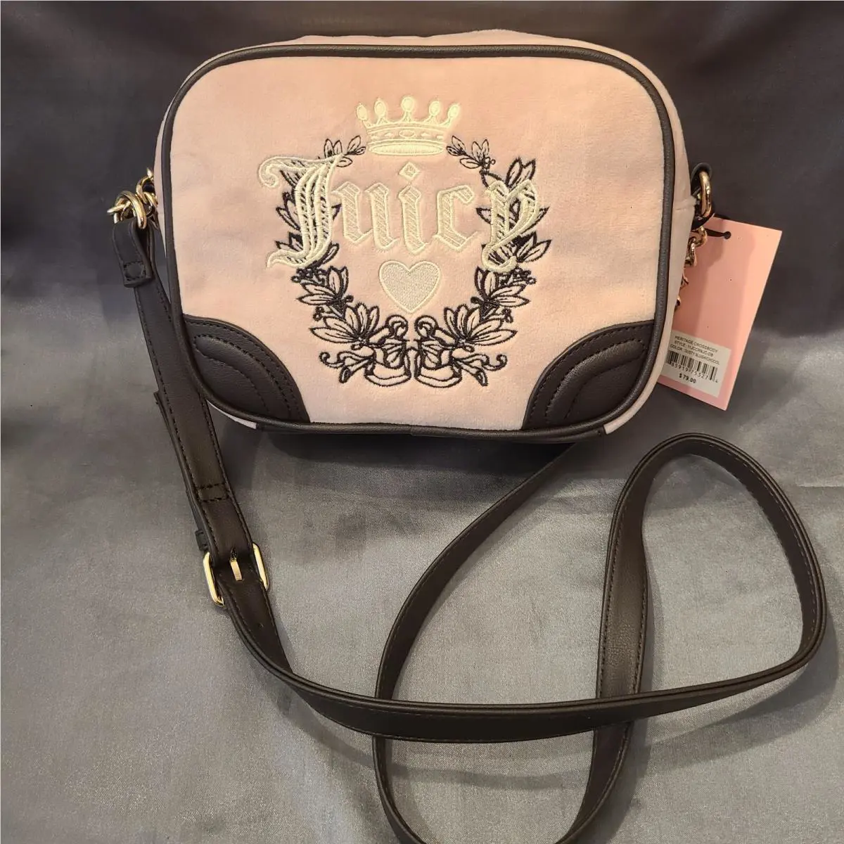 Juicy Couture Bag Purse Heritage Velour Crossbody Dusty Blush Light Pink Gift
