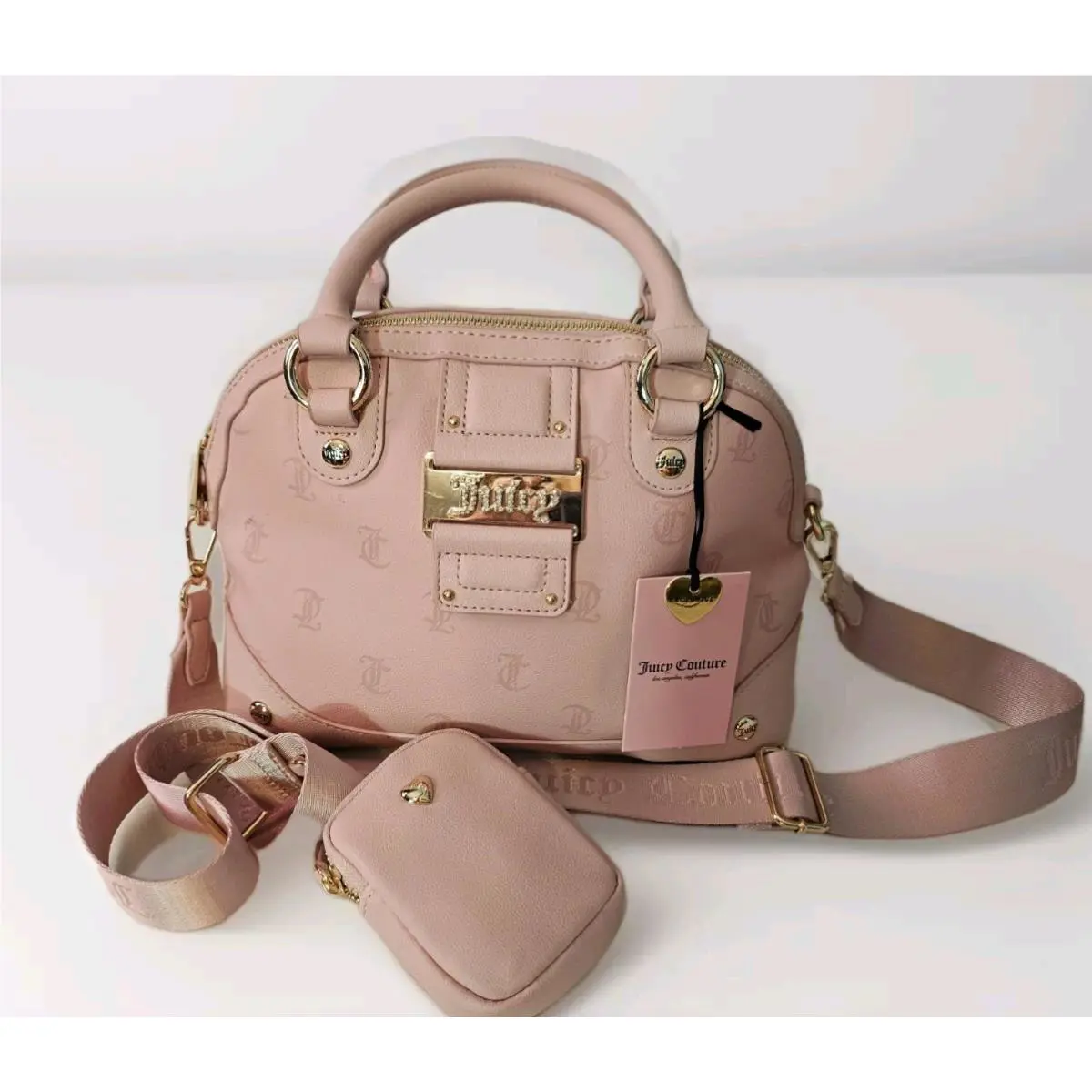 Juicy Couture Cross Body Bag Pink Diamond Y2Cute Dome Purse Handbag Satchel