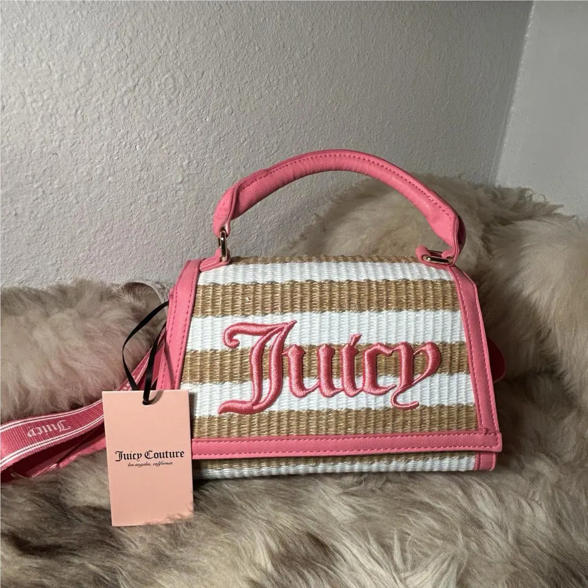 Juicy Couture Gelato Flap Crossbody - Straw - Natural White Pink Lemonade