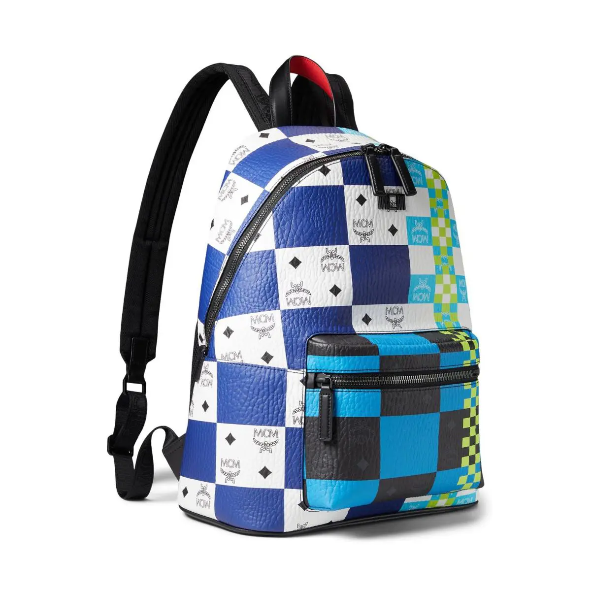 Mcm Stark Checkerboard Visetos Backpack Med Blue and White Limited Edition