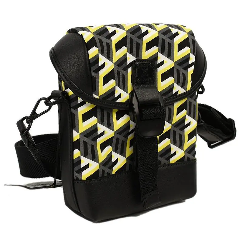 Mcm Yellow Black Cubic Monogram Logo Small Nylon Crossbody Bag