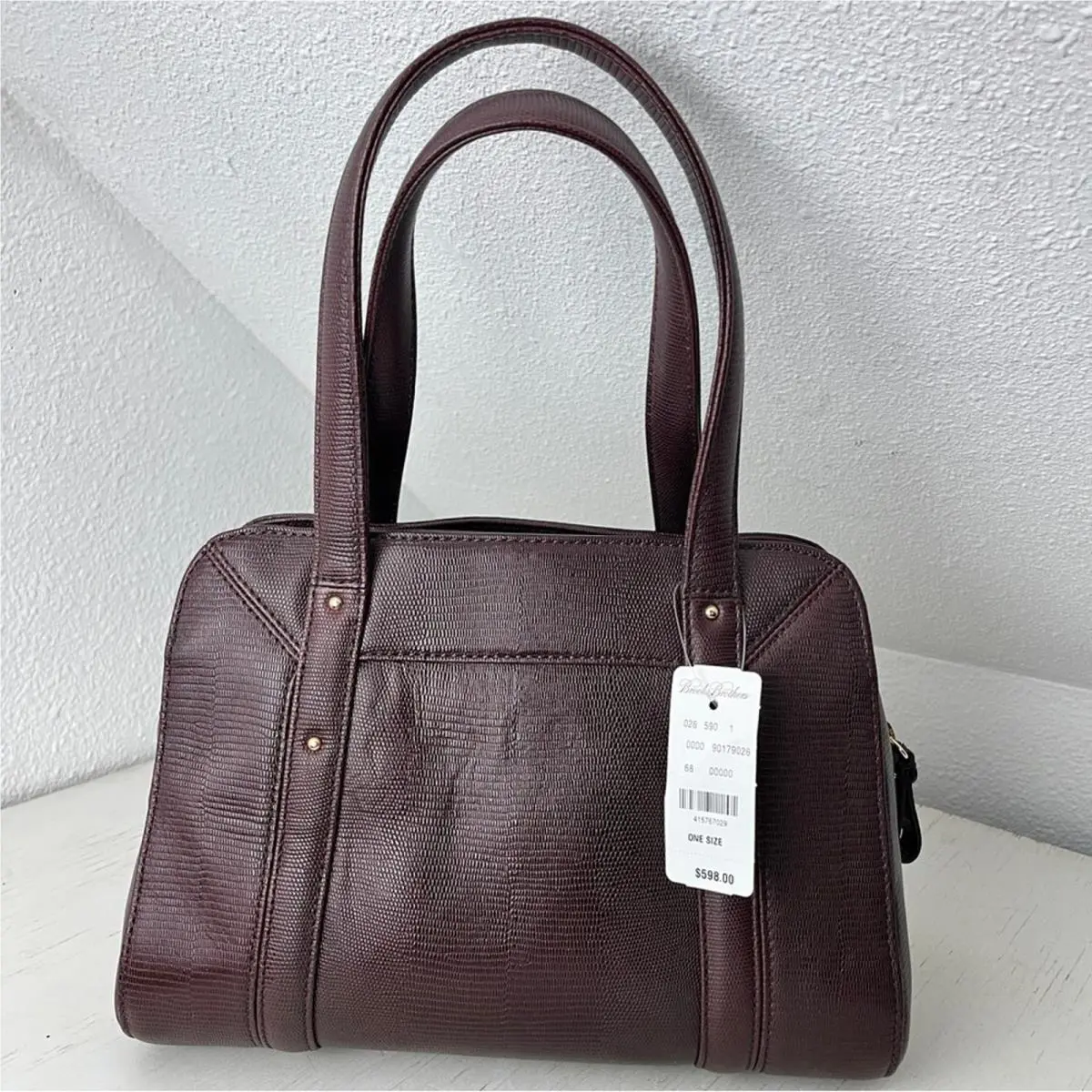 Brooks Brothers Burgundy Lizard Embossed Leather Medium Satchel