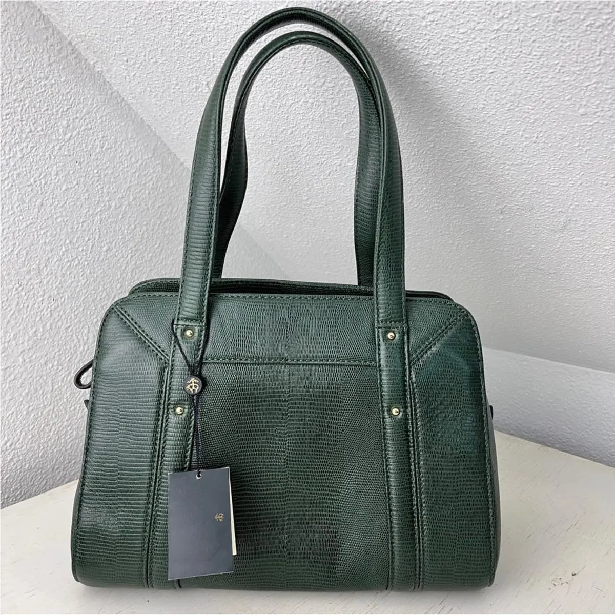 Brooks Brothers Green Exotic Embossed Lambskin Leather Medium Satchel