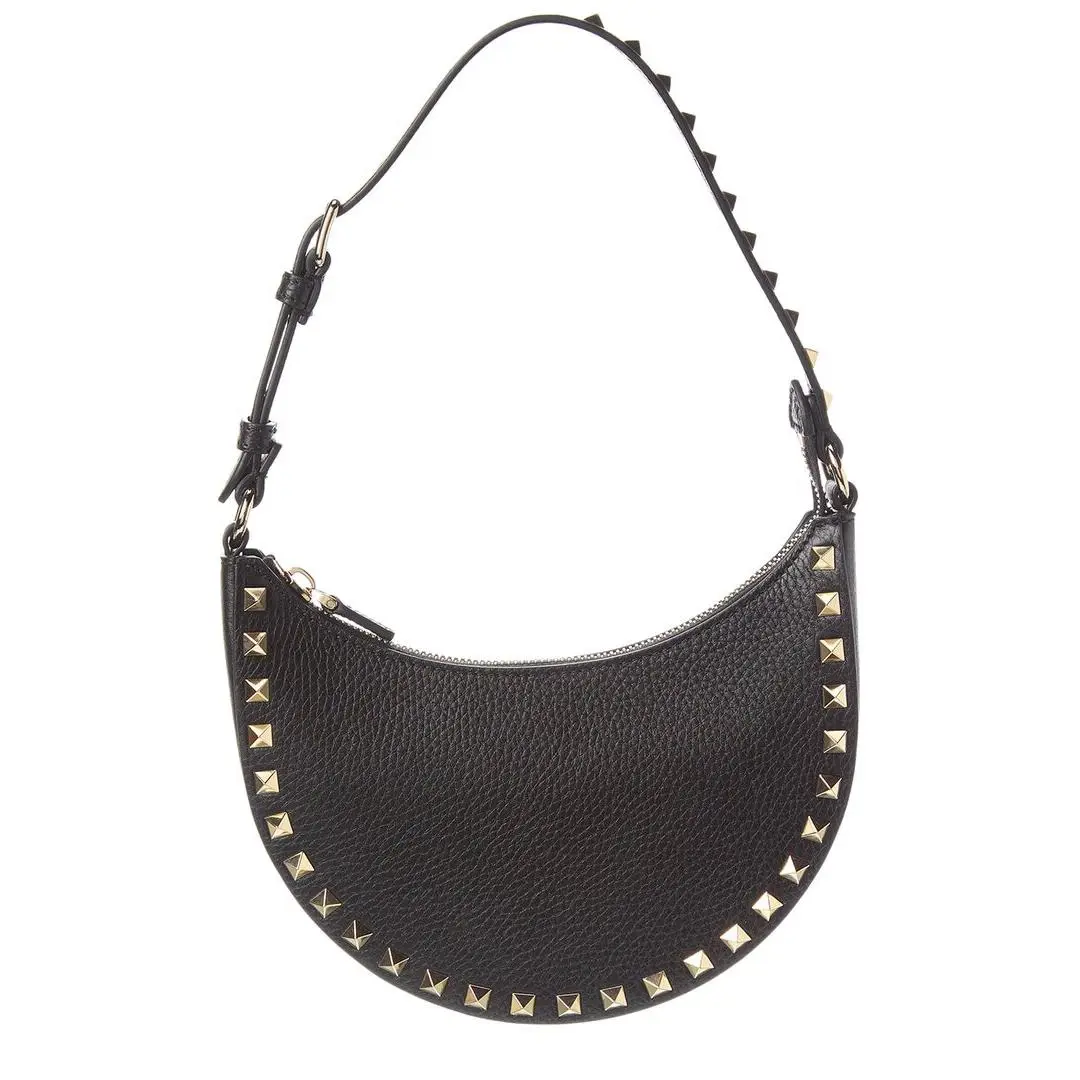 Valentino Rockstud Mini Grainy Leather Hobo Bag Women`s Black