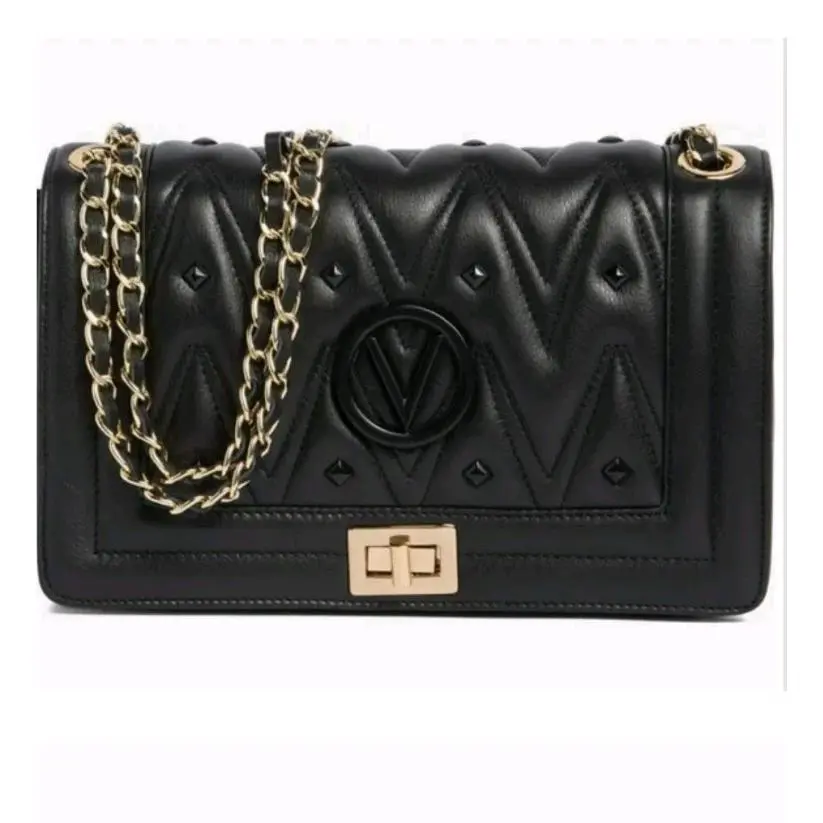 Valentino By Mario Valentino Quilted Black Leather Shoulder Bag W/tag