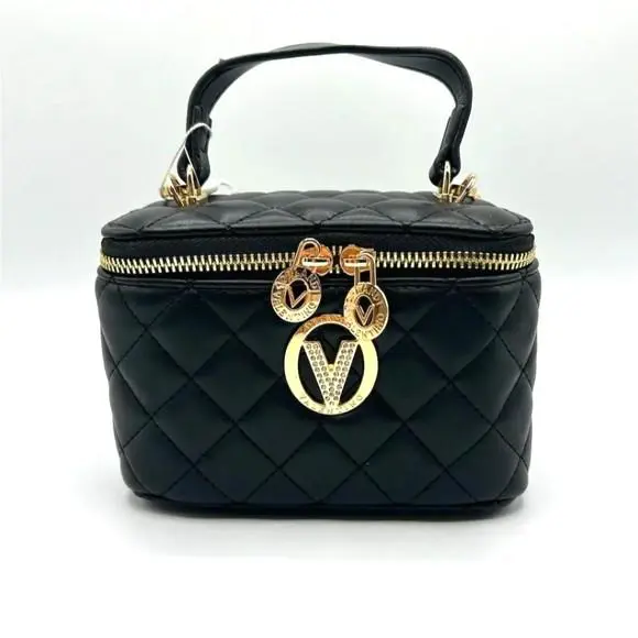 Orlandi Valentino Quilted Vanity Box Bag Gold Logo Shoulder Bag