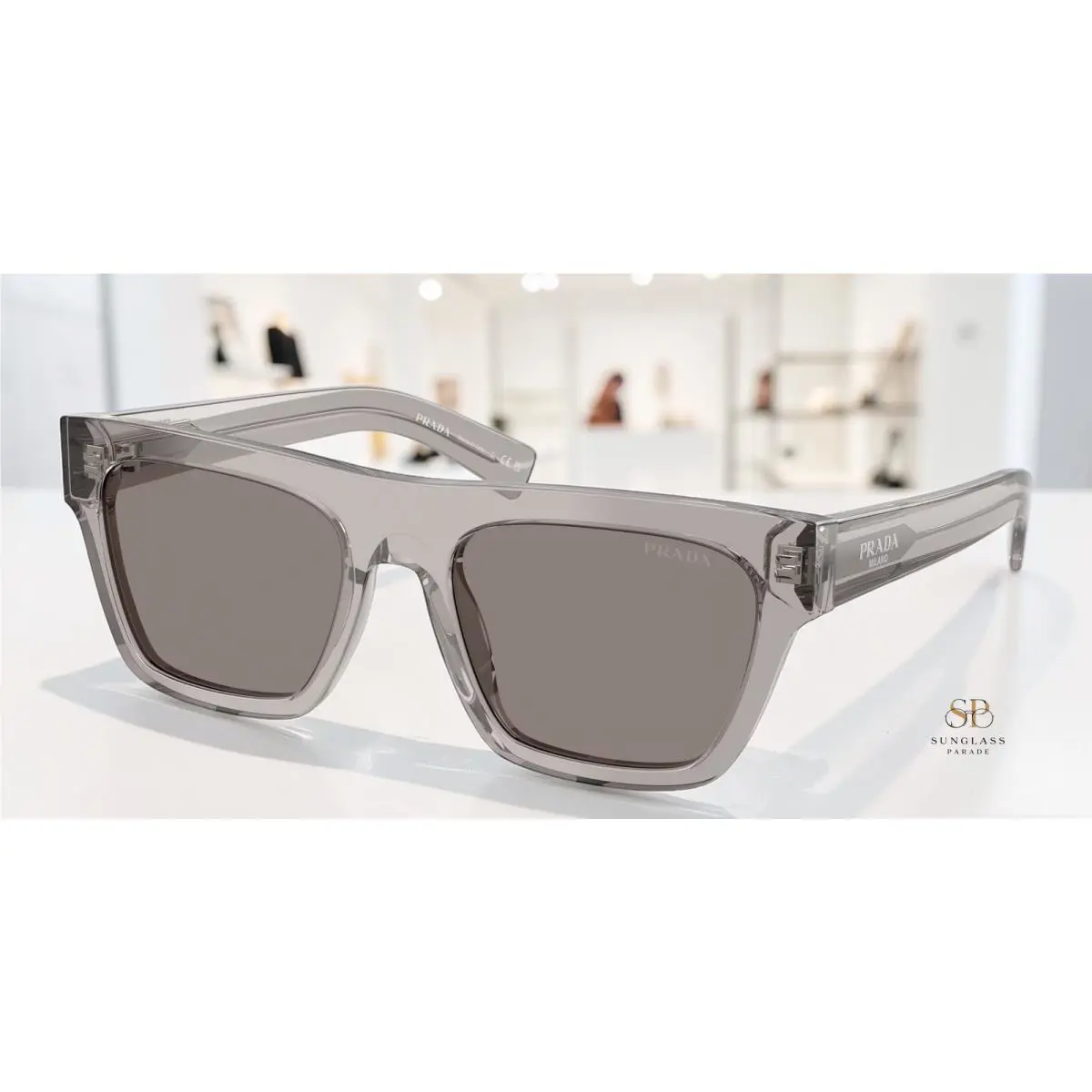 Prada PR C03S 10J80Q Grey Transparent Dark Grey 54 mm Men`s Sunglasses