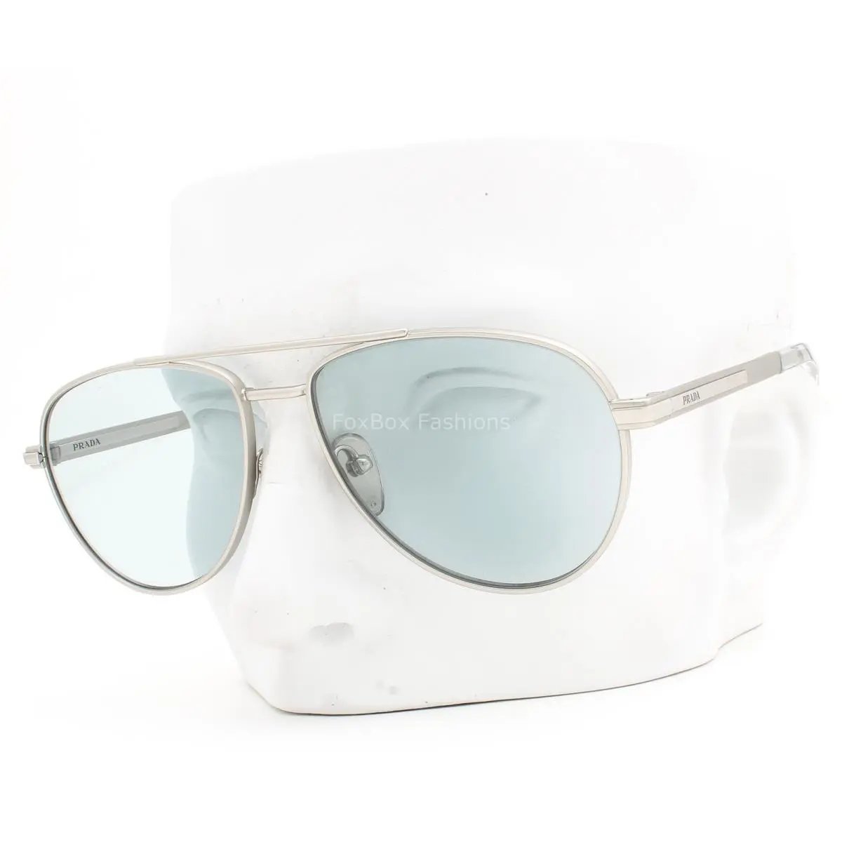Prada Aviator Sunglasses Matte Silver Azure Blue Tint Spr A54 275-40N with Case