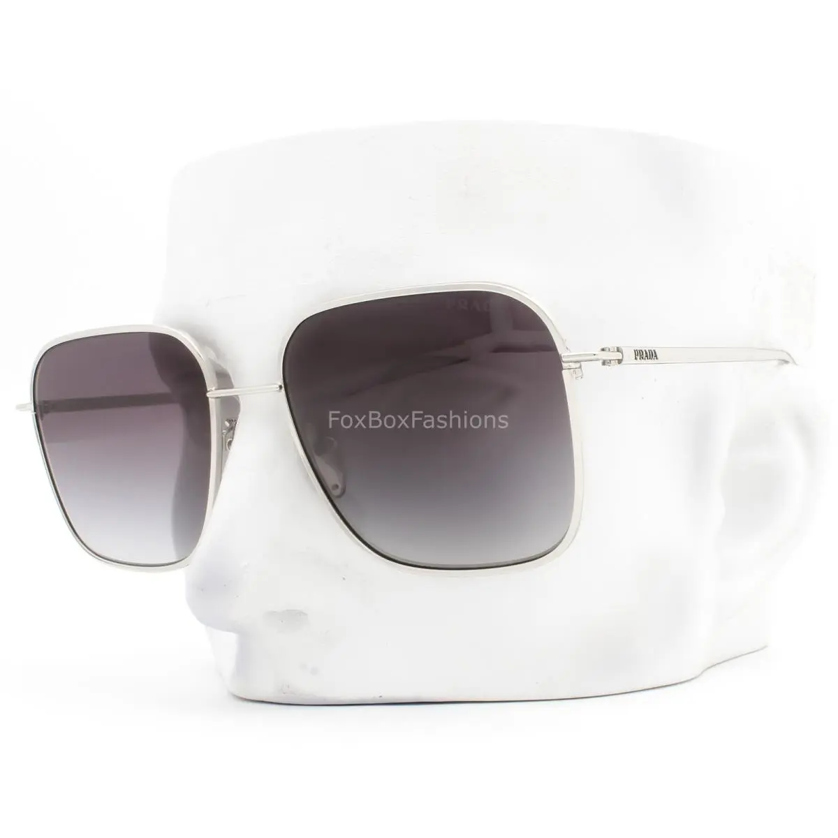 Prada Sunglasses Spr C54-D 1BC-90A Polished Silver Metal Gray Gradient with Case