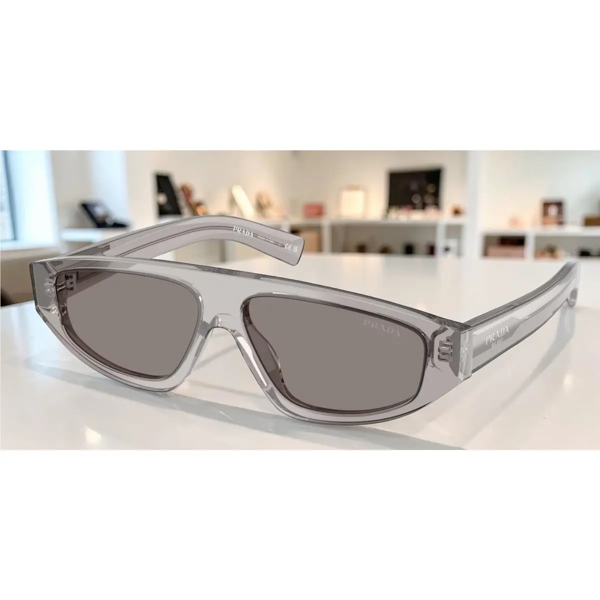 Prada PR C02S 10J80Q Grey Transparent Dark Grey 57 mm Men`s Sunglasses