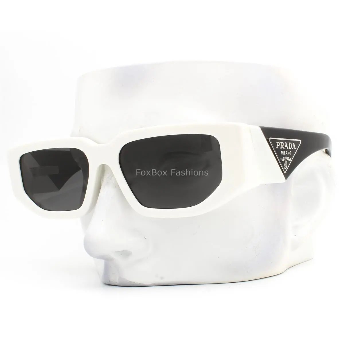 Prada Sunglasses Polished White on Black Silver Logo Spr 09Z-F 142-5S0 with Case
