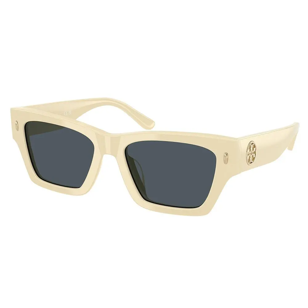 Tory Burch TY 7169U 194787 Warm Ivory Plastic Rectangle Sunglasses Grey Lens