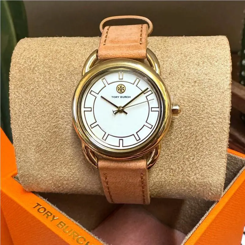Tory Burch Ravello Ladies Ivory Dial Brown Leather Strap TBW7210