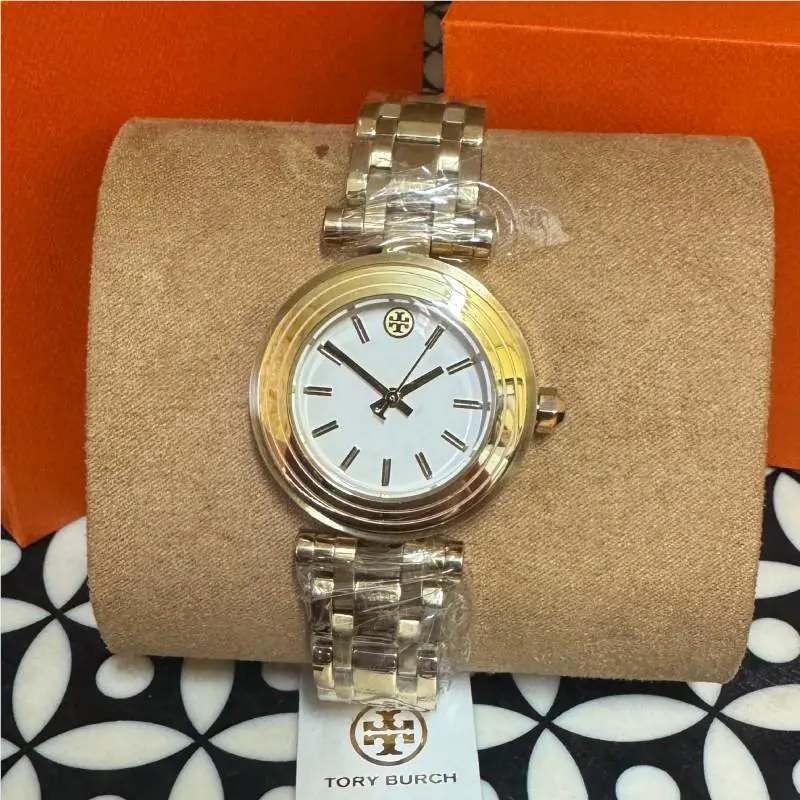 Tory Burch Classic T White Dial Gold Tone Steel Strap Watch TBW9013