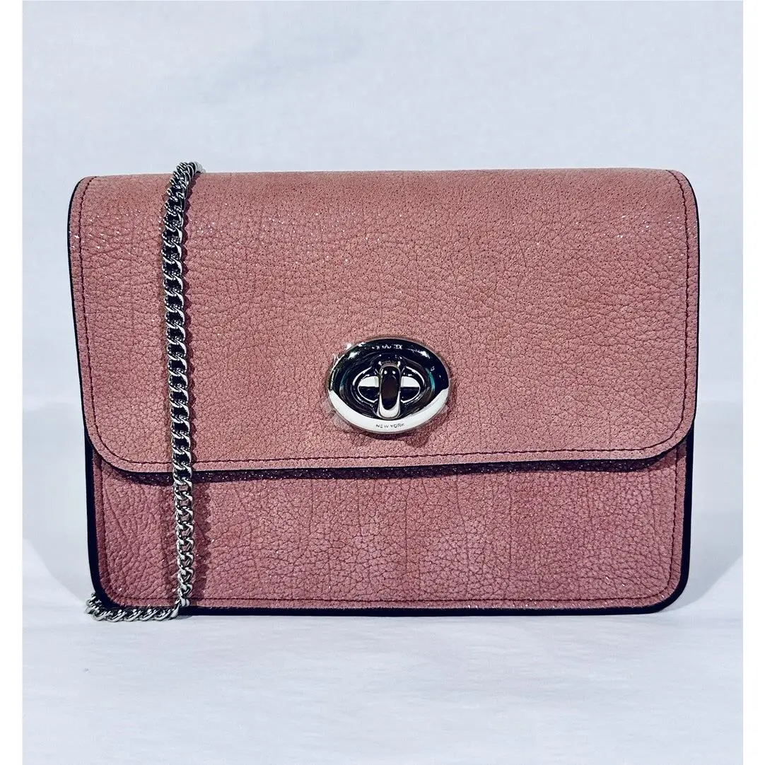 Coach Women`s Refined Calf Leather Turnlock Crossbody Glitter Rose