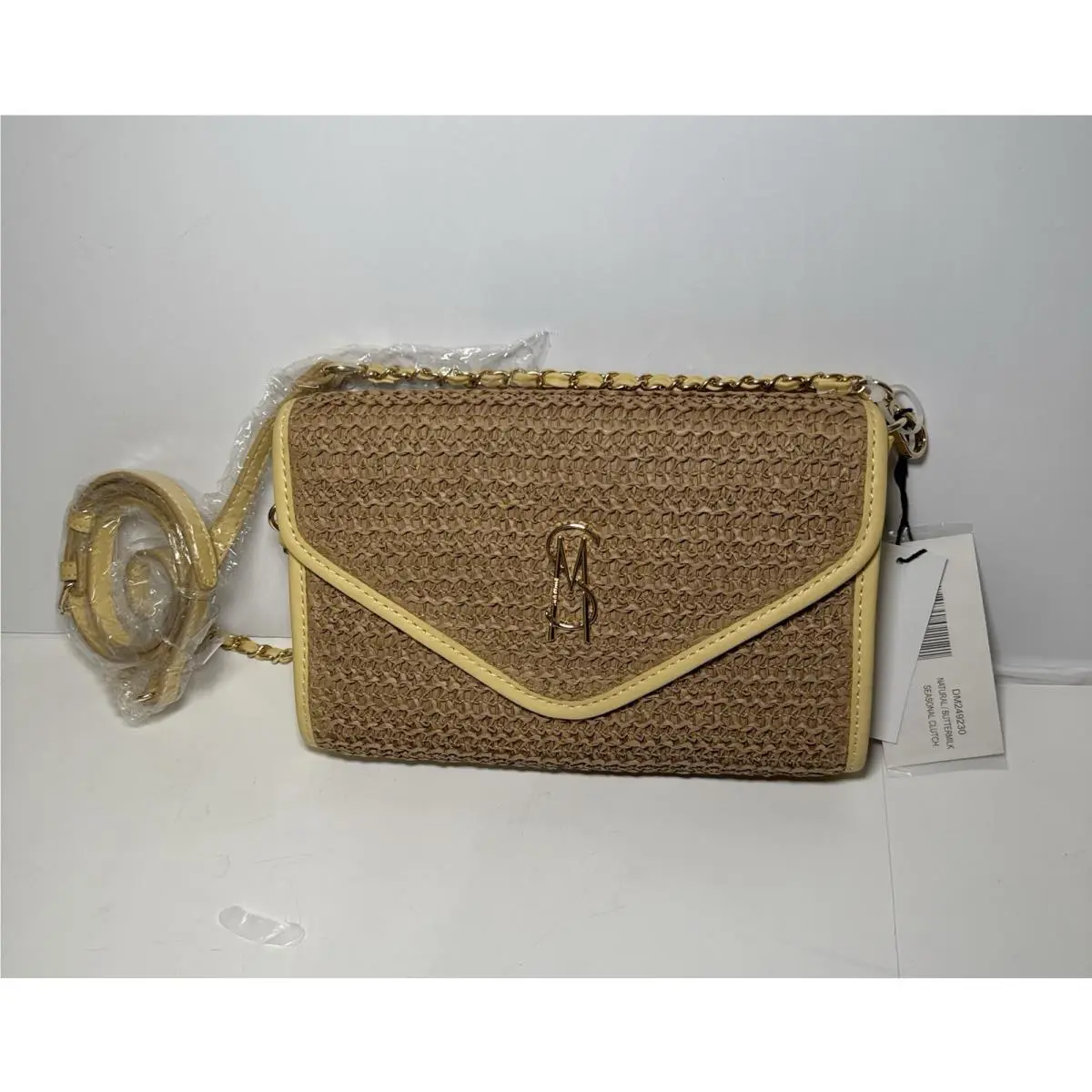 Steve Madden DM249230 Straw Clutch Crossbody Natural Buttermilk Woven Bag