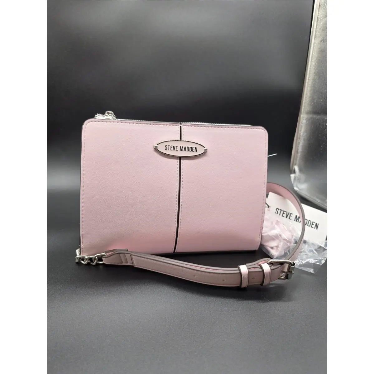 Steve Madden Pink Crossbody Bag Adjustable Strap Zipper Logo Plaque Women