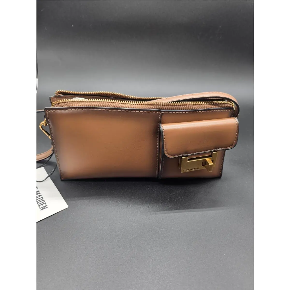 Steve Madden Brown Small Shoulder Bag Adjustable Strap Gold Hardware Zip Lined