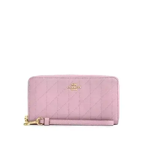 Coach Long Zip Around Wallet In Quilted Leather Carnation Pink CEL63