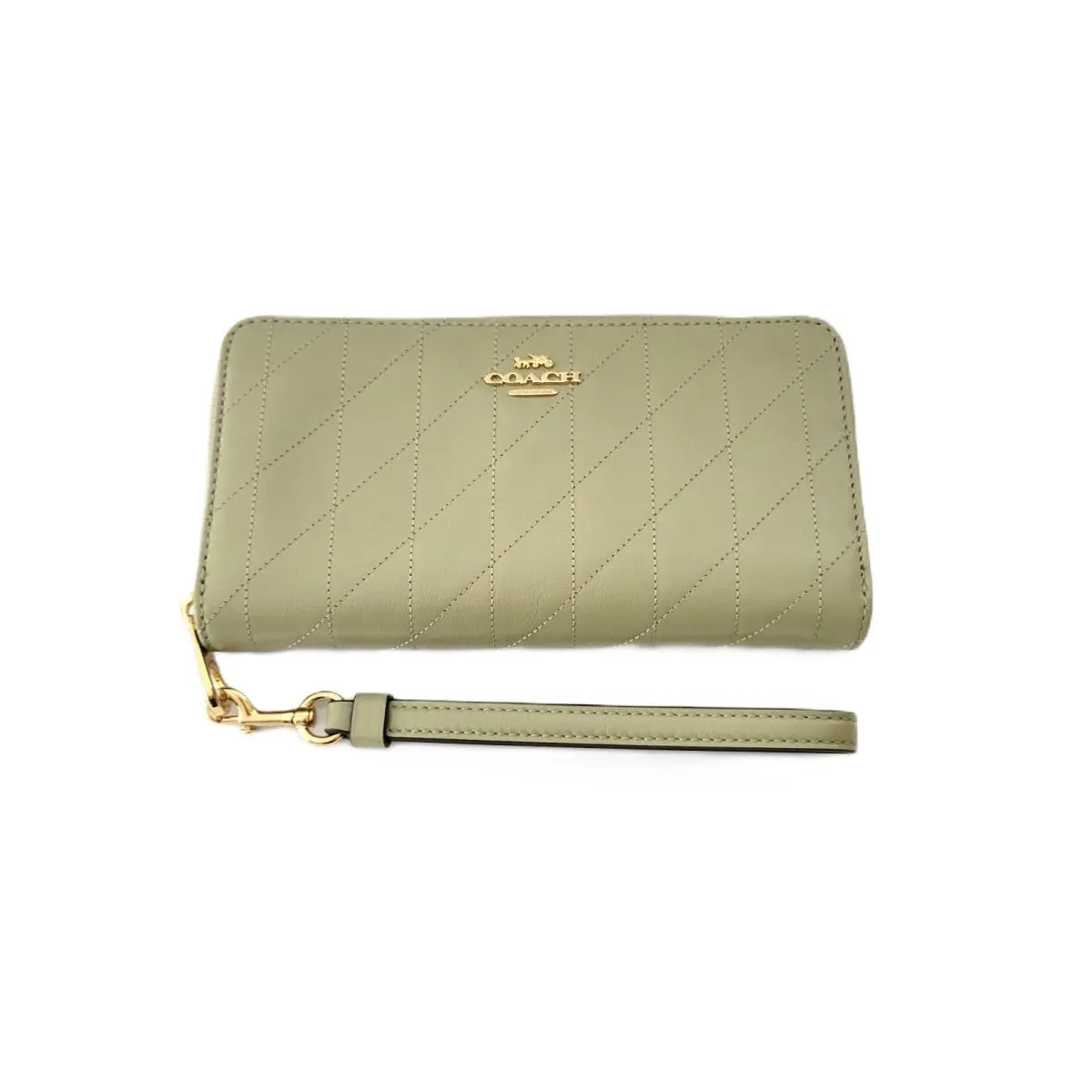 Coach CEL63 Long Zip Around Crinkle Quilting Shiny Leather Wallet Pistachio