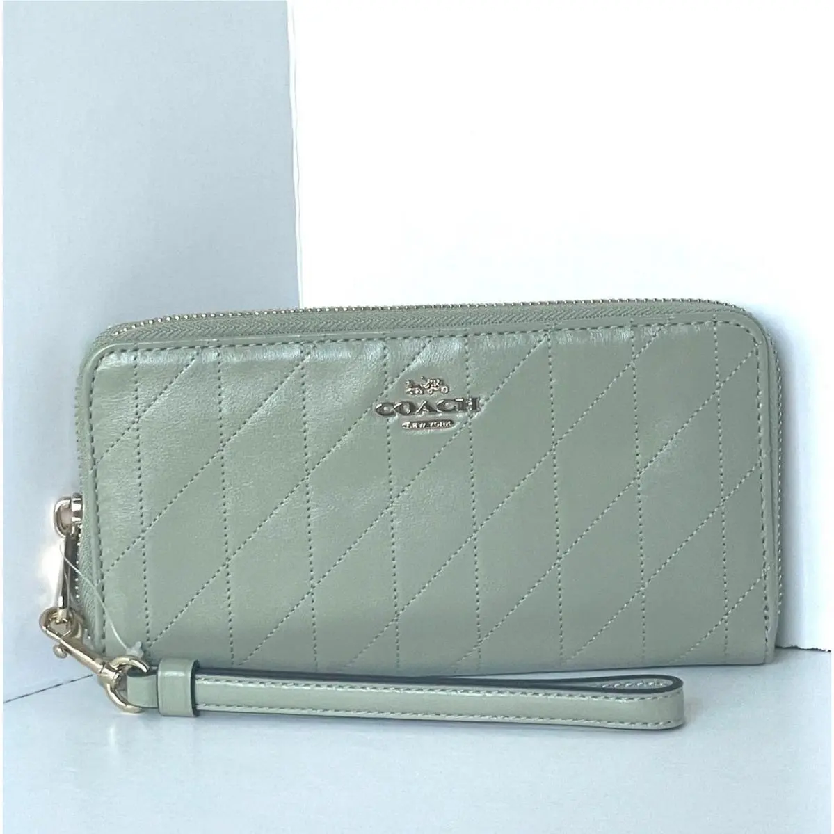Coach Long Zip Around Wallet CEL63 Quilted Leather Pistachio Green