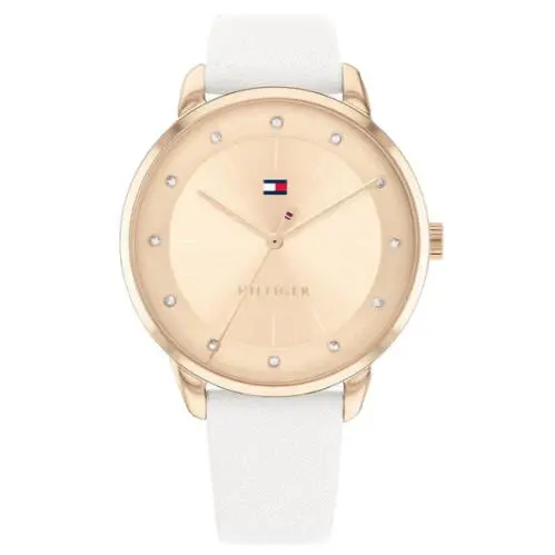 Tommy Hilfiger Paige 1782543 Gold Dial White Leather Strap 36MM Womens Watch