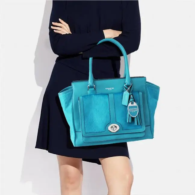 Coach Leather Haircalf Aqua Pocket Candace Carryall Shoulder Tote Bag