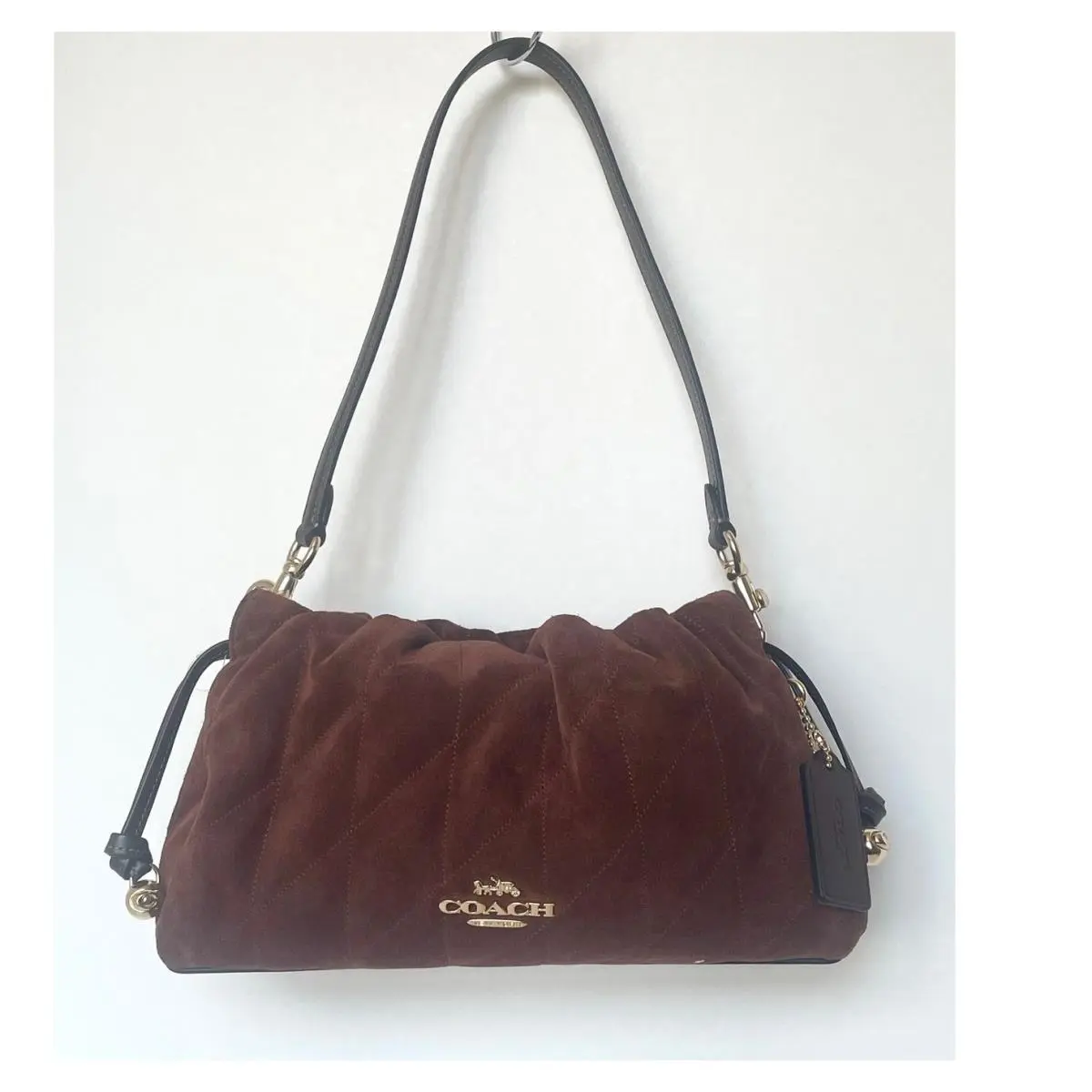 Coach Faye Shoulder Bag CCZ55 Quilted Suede Leather Brown Maple Crossbody