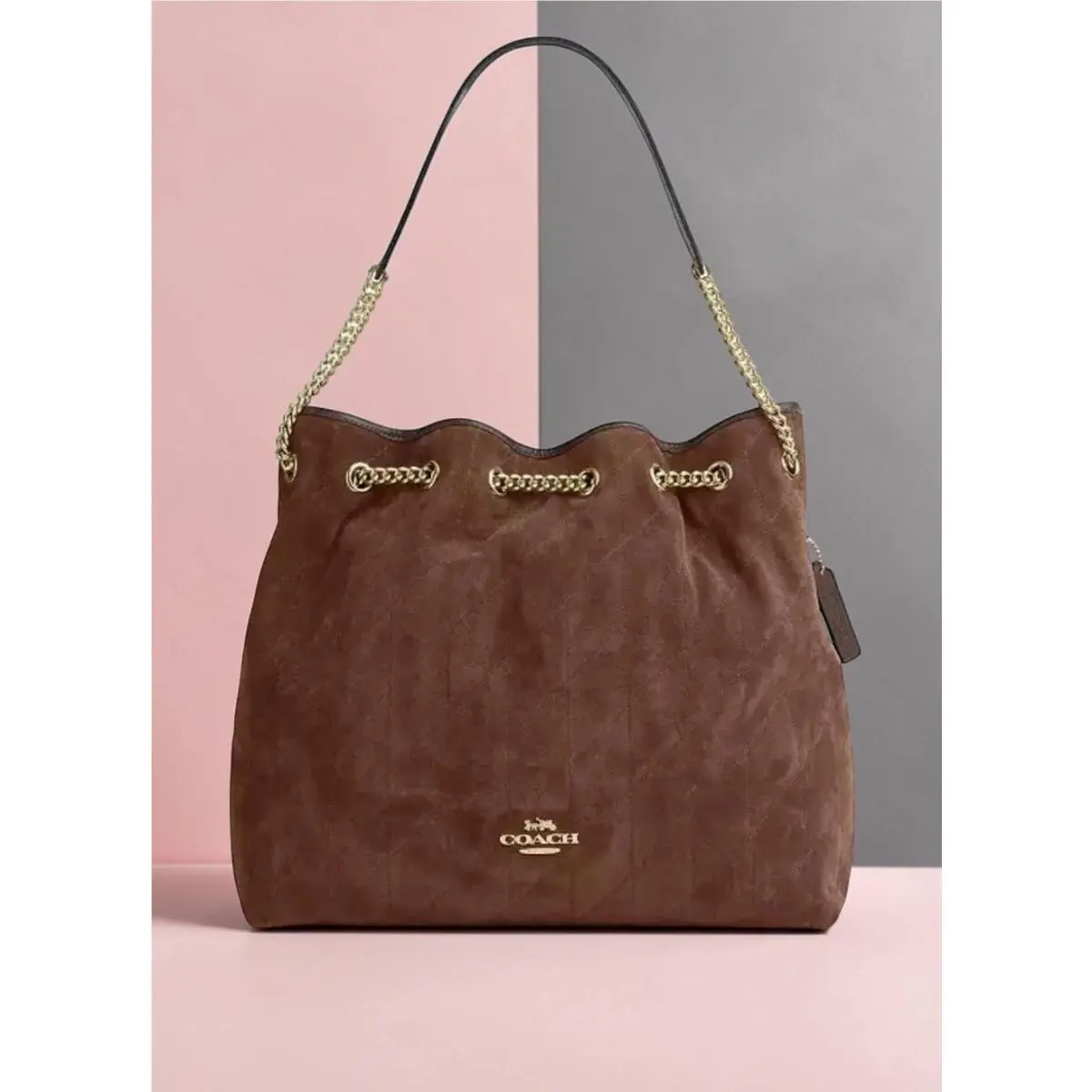 Coach CCZ83 Evelyn Large Shoulder Bag with Quilting Suede Smooth Leather