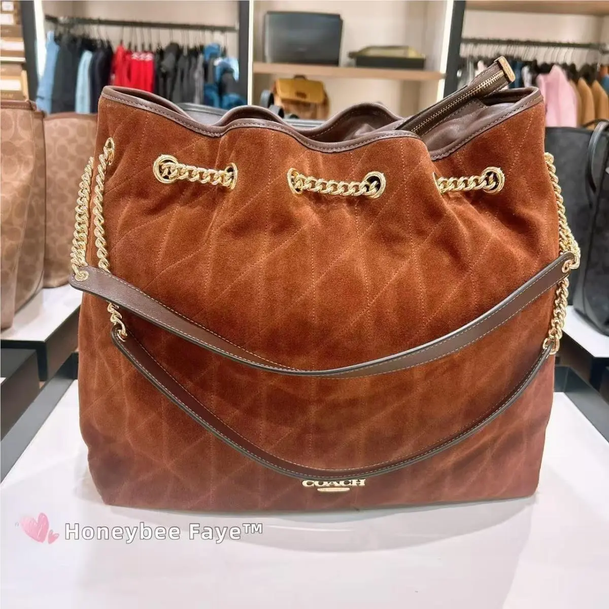Coach Evelyn Large Shoulder Bag with Quilting CCZ83 Vintage Brown/maple