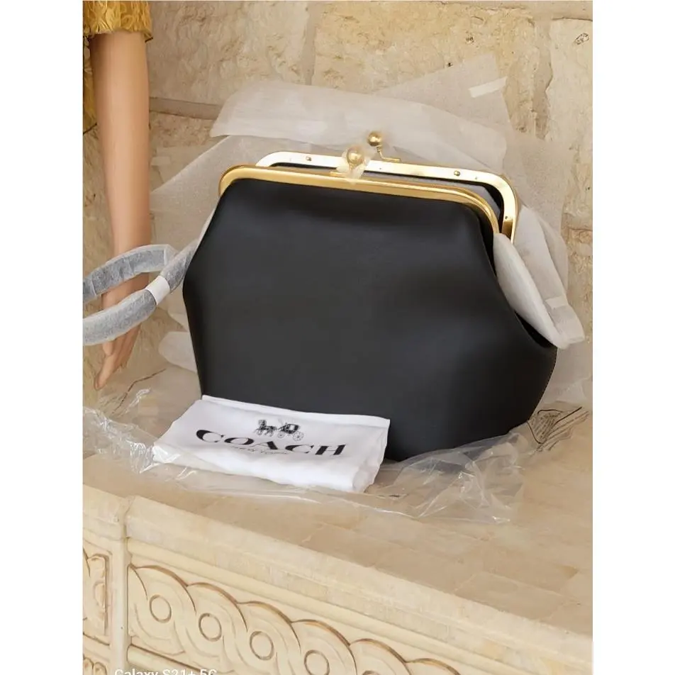 Coach Kisslock Black Glovetanned Leather Frame 27 Bag Med Special CDZ25