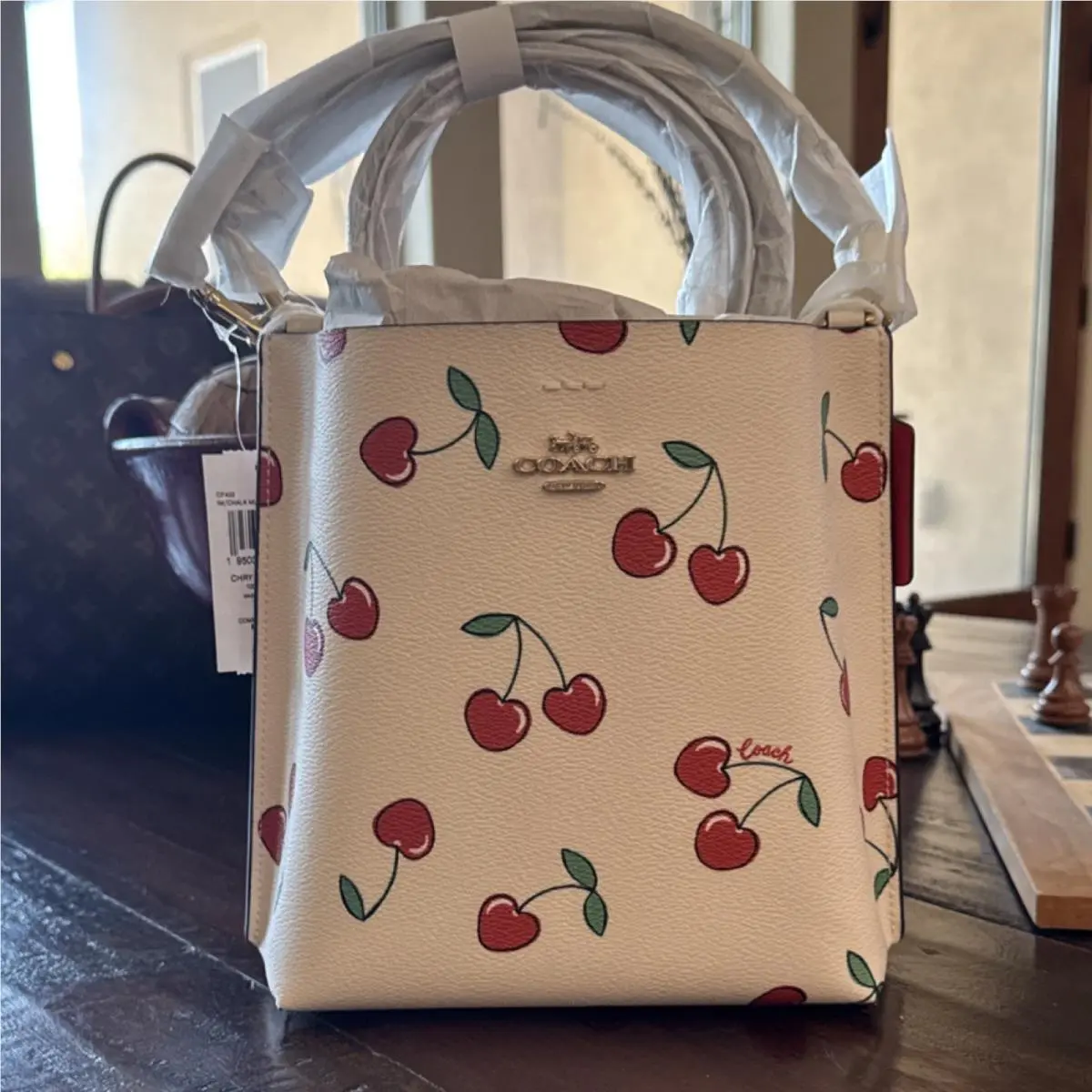 Coach White/chalk Cherry Heart Print Mollie Bucket 22 Shoulder Bag