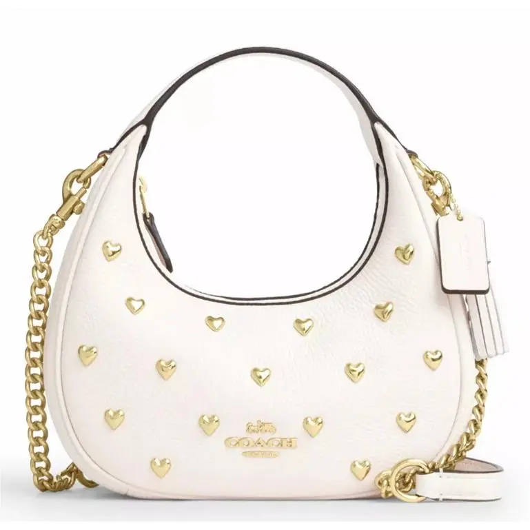 Coach Carmen Mini Crossbody Bag w/ Heart Rivets CDB85 In Chalk Leather Gold