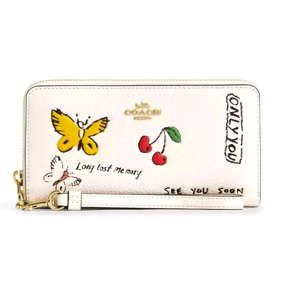 Coach CAX11 Long Zip Around Wallet with Sketch Print Chalk Multi Nip