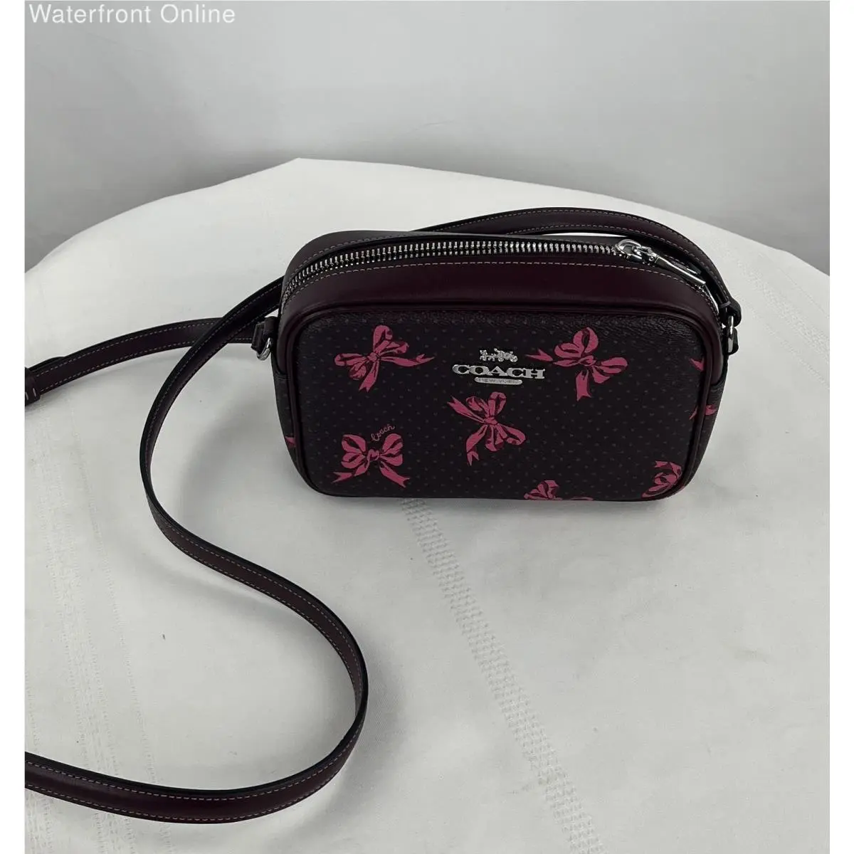 CAA97 Mini Jamie Camera Bag with Bow Print Coated Canvas Leather Merlot by Coach