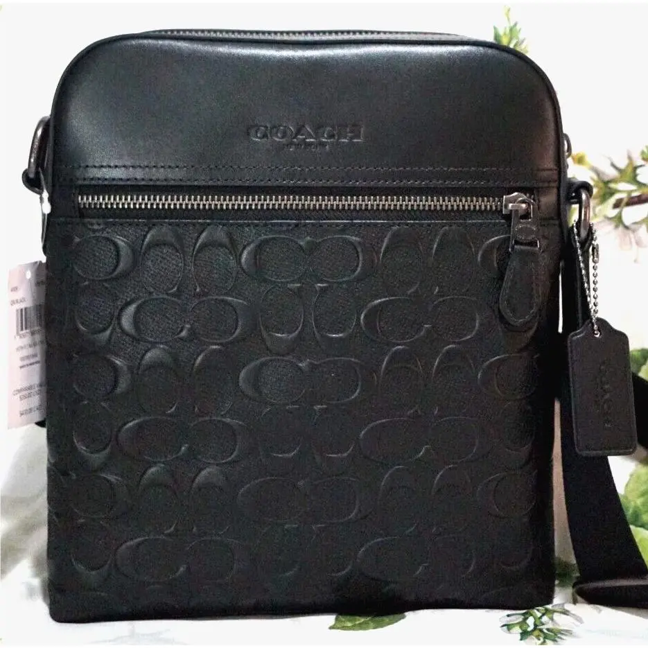 Coach Men`s Houston Flight 4009 Signature Leather Messenger Bag In Black