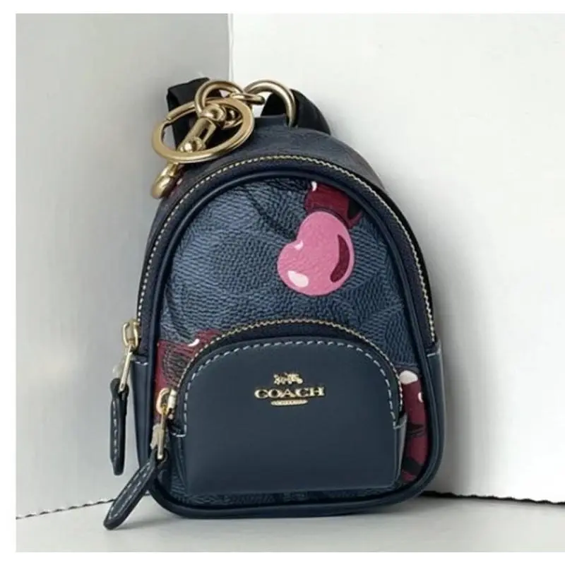 Coach Mini Court Backpack Charm CZ086 Cherry Signature Canvas Keycha