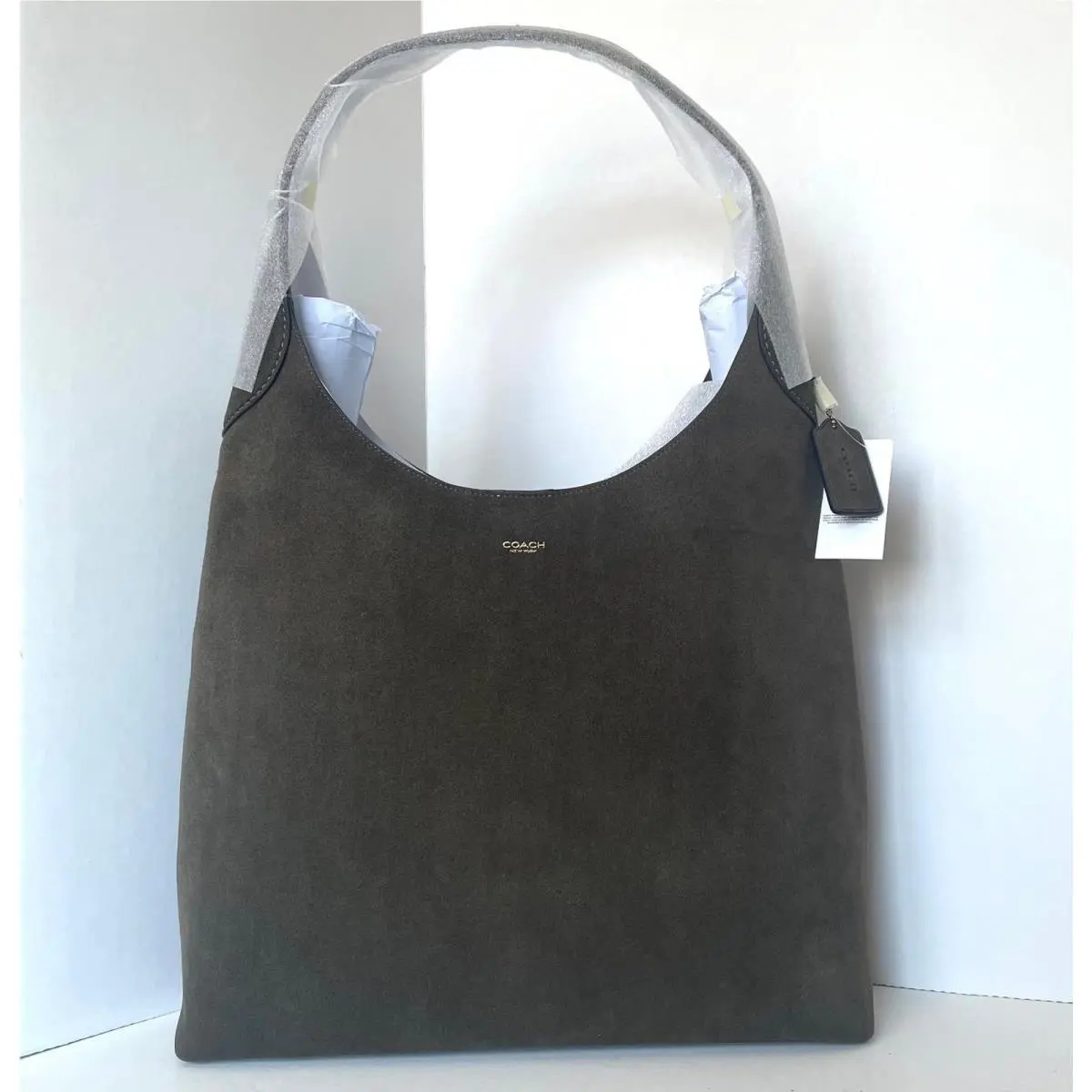 Coach Brooklyn 39 Shoulder Bag Olive Suede Leather Hobo Brass CW636
