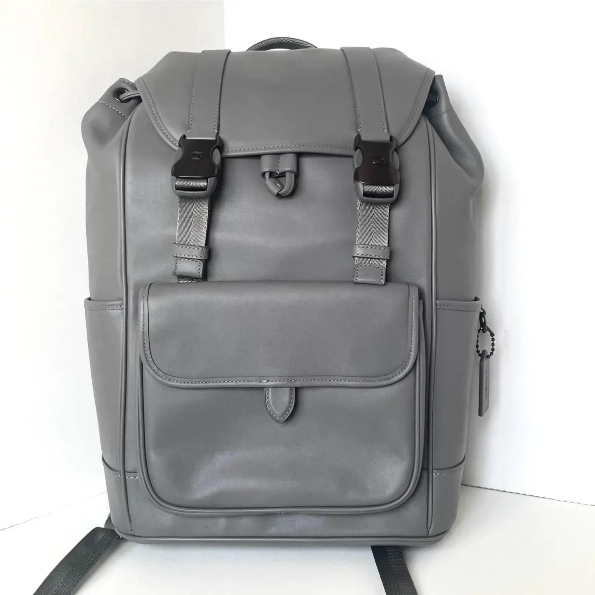 Coach League Flap Backpack CU072 Charcoal Gray Leather Laptop Bag Mens