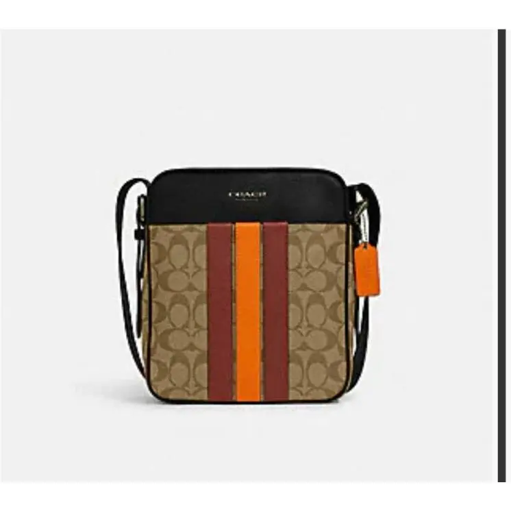 Coach Hudson Crossbody 21 Signature Canvas with Varsity Stripe CB907 Khaki