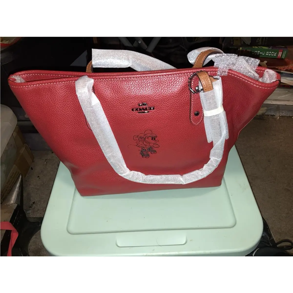 Coach Disney Collab Central Tote Zip Minnie Mouse Roller Skating Red Leather