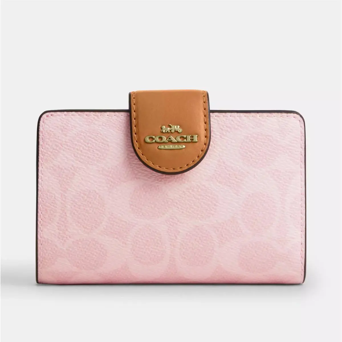 Coach CEC29 Medium Corner Zip Wallet In Signature Canvas Powder Pink