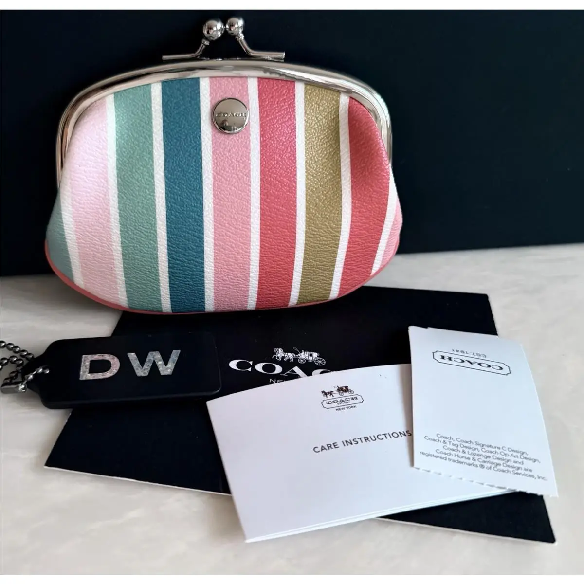 Coach Peyton Multicolor Stripe Kisslock Coin Purse 60274
