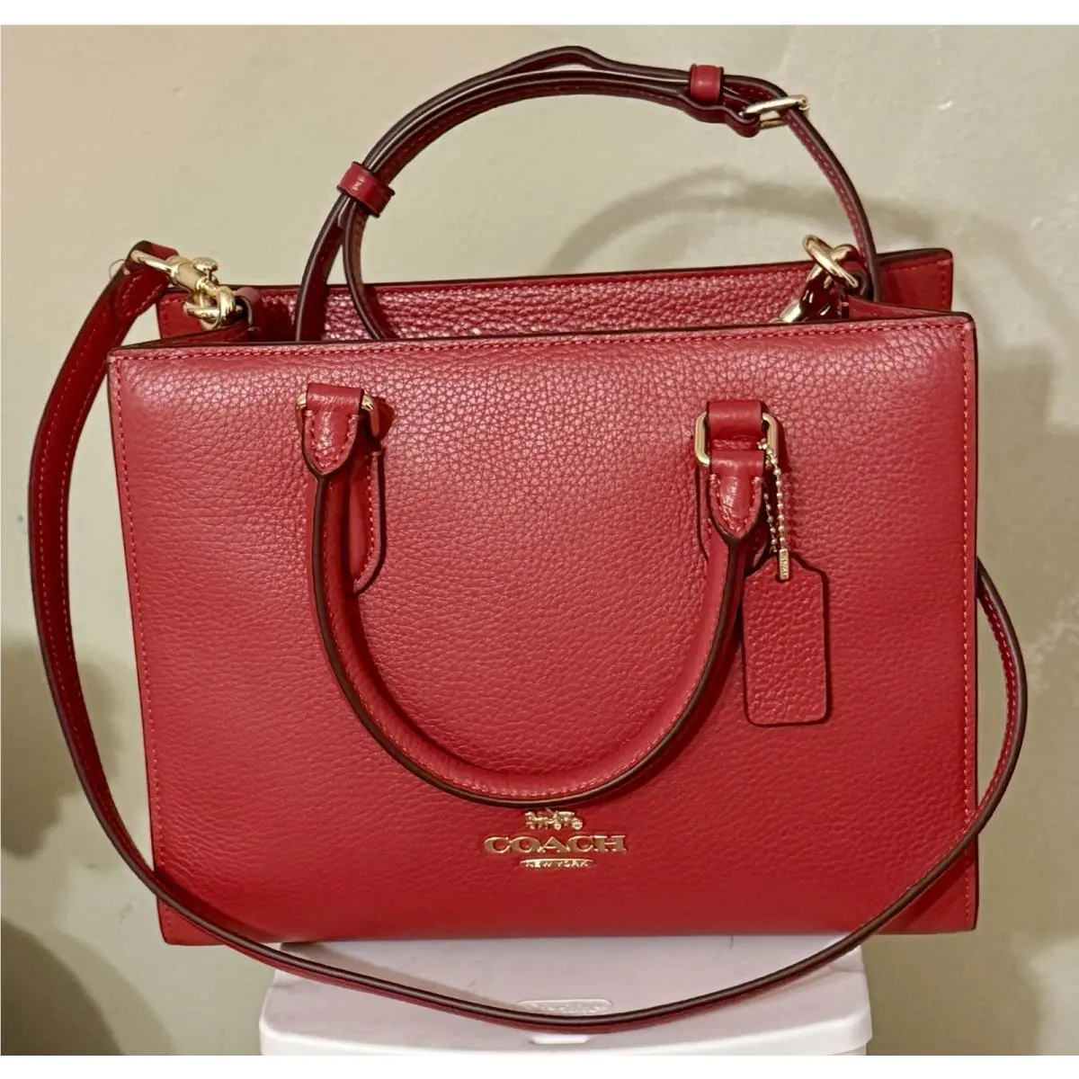 Maggie Mini Tote Satchel True Red Leather CY668 Crossbody Strap by Coach